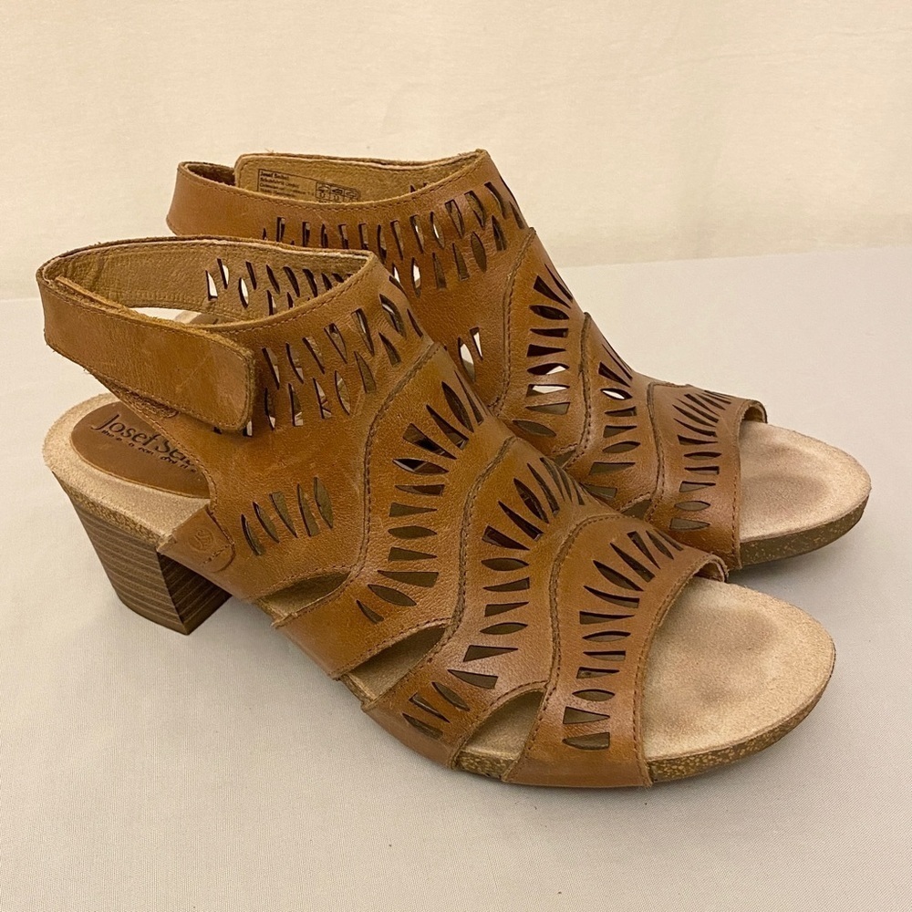 Josef Seibel 9-9.5 (40) Sunny 02 Brown Perforated Cutout Leather Heel Sandals - Picture 3 of 12